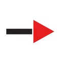 A red triangular arrow points to the right next to a black rectangular bar on a white background Royalty Free Stock Photo