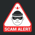 Red triangular emblem scam alert.