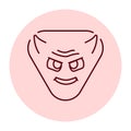 Red triangular gloating character color line icon. Mascot of emotions.