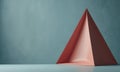 red triangular sculpture stands against light blue background, with subtle gradient effect. Royalty Free Stock Photo