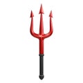A red trident with three sharp pointed prongs and a black handle Royalty Free Stock Photo