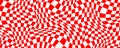 Red trippy checkerboard background. Retro psychedelic checkered wallpaper. Wavy groovy chessboard surface. Distorted Royalty Free Stock Photo