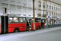 Red trolley, Bucharest, Hungary Royalty Free Stock Photo