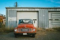Red truck and automotive repair shop, Marfa, Texas