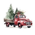 RED TRUCK CHRISTMAS WITH PINE TREE ILLUSTRATION ELEMENT