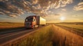 Vibrant Freight Truck Driving Through Rural Australian Landscape