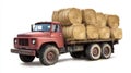 A red truck is loaded with hay Royalty Free Stock Photo