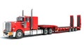 Red Truck with Lowboy Trailer 3D rendering