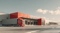 Red Truck at Modern Warehouse 3D Render, Logistics, Transportation, Distribution Center Logistics, Transportation Royalty Free Stock Photo