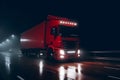 Red truck moving on a highway, Generative AI