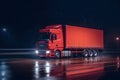 Red truck moving on a highway, Generative AI Royalty Free Stock Photo