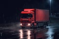 Red truck moving on a highway, Generative AI