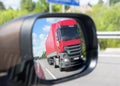 truck reflection in a car mirror Royalty Free Stock Photo