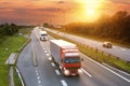 Red truck in the rush hour on the highway Royalty Free Stock Photo