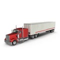 Red truck with a trailer on white 3D Illustration Royalty Free Stock Photo