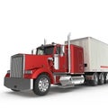 Red truck with a trailer on white 3D Illustration Royalty Free Stock Photo