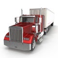Red truck with a trailer on white 3D Illustration Royalty Free Stock Photo