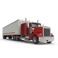 Red truck with a trailer on white 3D Illustration Royalty Free Stock Photo