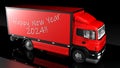 Red truck with write HAPPY NEW YEAR 2024