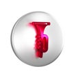 Red Trumpet icon isolated on transparent background. Musical instrument. Silver circle button. Royalty Free Stock Photo