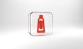 Red Tube of toothpaste icon isolated on grey background. Glass square button. 3d illustration 3D render Royalty Free Stock Photo