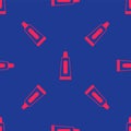 Red Tube of toothpaste icon isolated seamless pattern on blue background. Vector Royalty Free Stock Photo