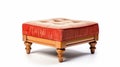 Red Tufted Cushion Footstool With Wooden Feet