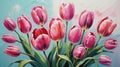 red tulip flower close-up pastel oil pallet knife paint painting on canvas Generative A Royalty Free Stock Photo