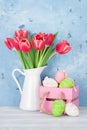 Red tulip flowers and easter eggs Royalty Free Stock Photo