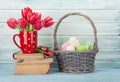 Red tulip flowers and easter eggs Royalty Free Stock Photo