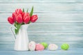 Red tulip flowers and easter eggs Royalty Free Stock Photo