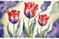 red tulips abstract watercolor. Generative AI