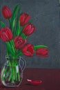 Red tulips in glass vase painting Royalty Free Stock Photo