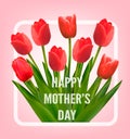 Red tulips with Happy Mother's Day gift card. Royalty Free Stock Photo