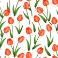 Red tulips, seamless floral pattern, background. vector illustration Royalty Free Stock Photo