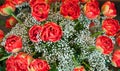 Red tulips and white baby breath bouquet