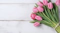 red tulips on a wooden table, capturing the beauty and freshness of nature indoors. Easter, Women\'s Day, Mother\'s day.