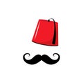 Red Turkish hat fez and black mustache, Turkish symbols Royalty Free Stock Photo