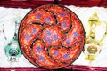 Red Turkish Oriental decorative ceramic plates, kitchen utensils