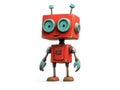 Red turquoise robotic character expressive antennas playful pose embodying whimsical robotics futuristic technology creative