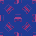 Red TV table stand icon isolated seamless pattern on blue background. Vector Royalty Free Stock Photo