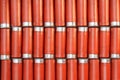 Red twelve gauge shot gun shells. Royalty Free Stock Photo