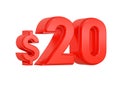 Red 20 twenty dollars price symbol isolated on white background Royalty Free Stock Photo