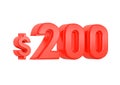 Red 200 two hundred dollars price symbol isolated on white background Royalty Free Stock Photo