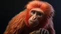 red Uakari Monkey on black background. Generative AI Royalty Free Stock Photo