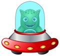 Red UFO with green alien on white background Royalty Free Stock Photo