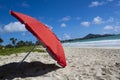 Red umbrella at beach Royalty Free Stock Photo