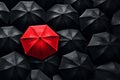 Red umbrella among the black, stand out concept, unique identity, generative AI