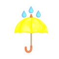 Red umbrella 3d vector illustration. Colorful accessory for rainy weather on weekend in cartoon style isolated on white background