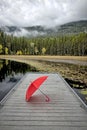 Red umbrella on a dock Royalty Free Stock Photo